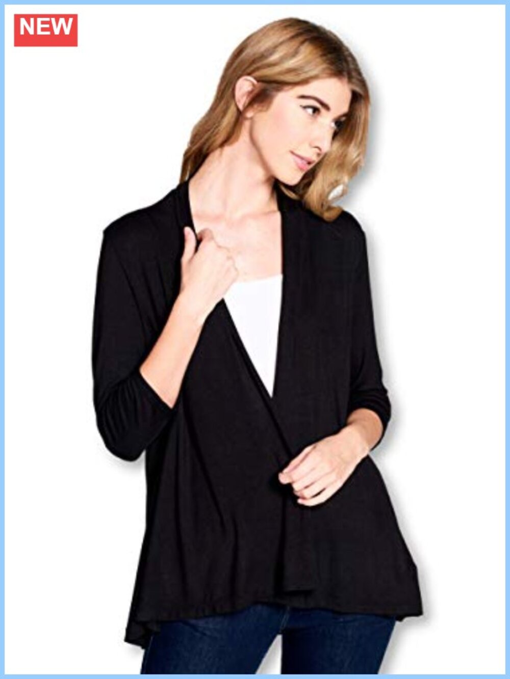 Women's 3/4 Sleeve Open Front Asymmetric Viscose Bamboo Cardigan